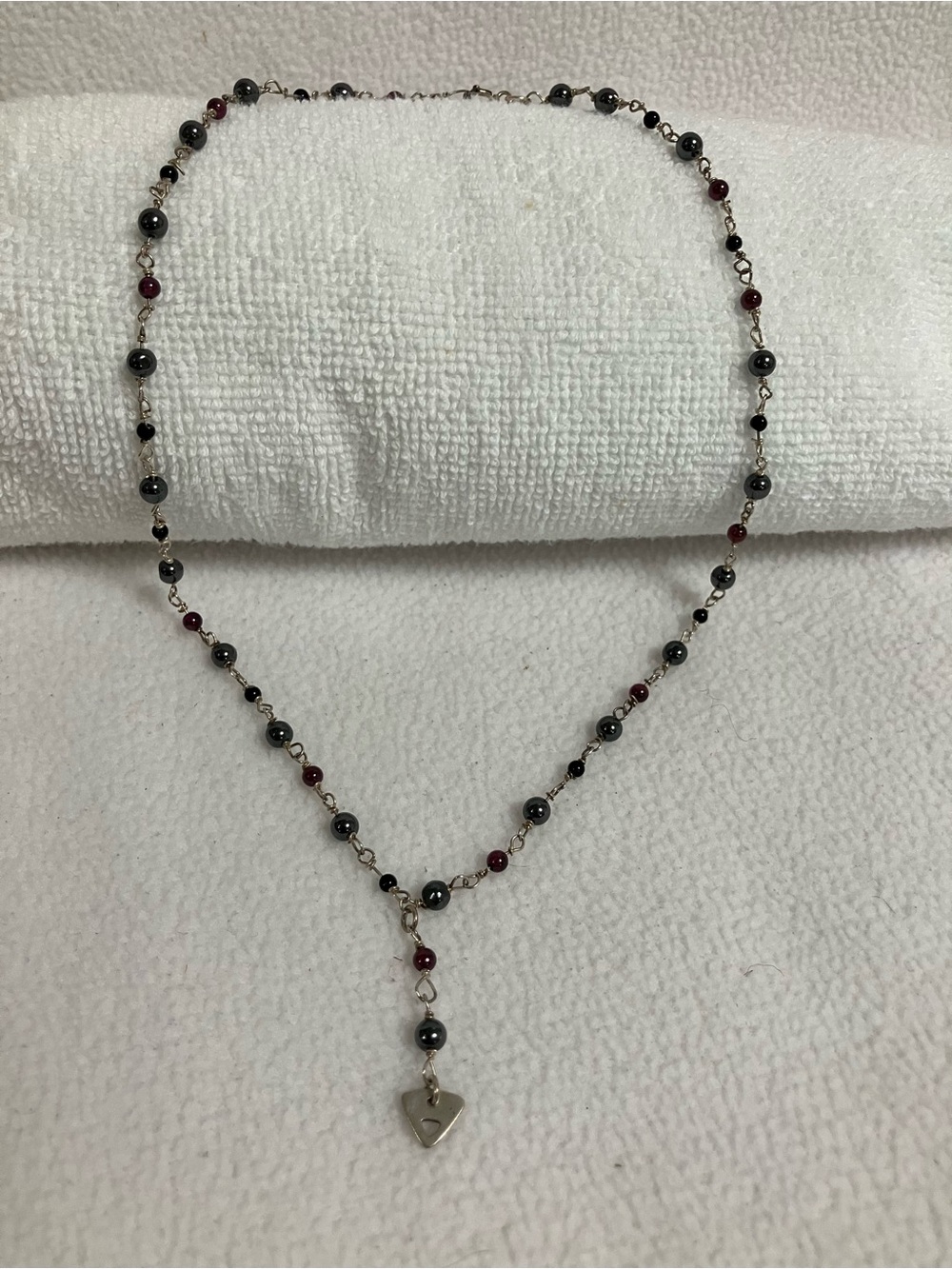 Vintage Silpada Retired Sterling Silver 925 Garnet Hematite Rosary Y-Necklace